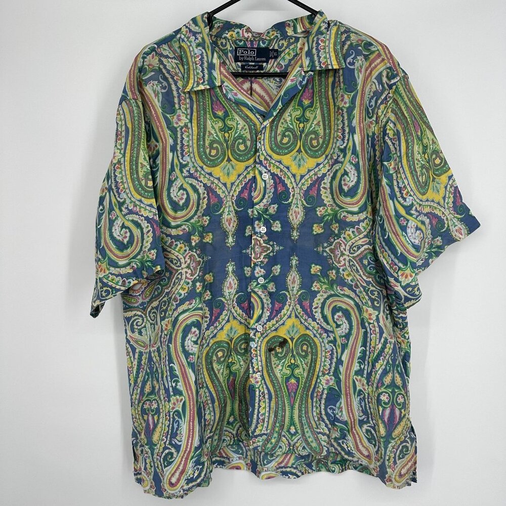 Polo by Ralph Lauren Vintage Caldwell 100% Silk Paisley Button Down Size XL‎